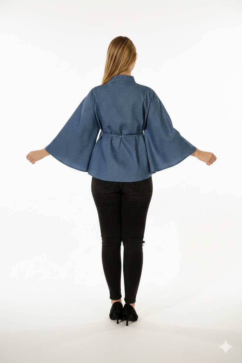 Denim blue butterfly Blouse - Image 2